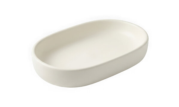 Empty white ceramic oval soap dish isolated on transparent background