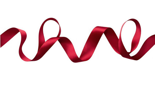 Red satin ribbon flowing isolated on transparent background