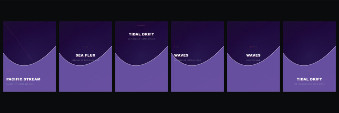 Set of modern minimal purple wave liquid abstract brochure covers