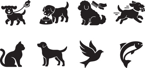 Obraz premium Pet Care And Animal Silhouettes Icon Set