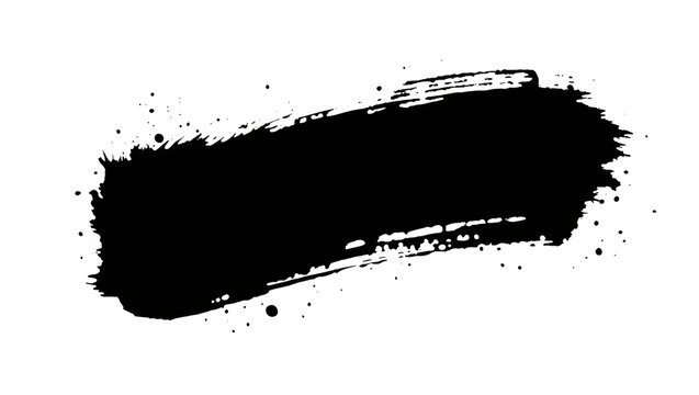 Thick black ink brush stroke with splatters, isolated on transparent background