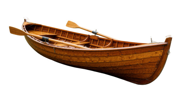 Wooden rowboat with oars, isolated on transparent background