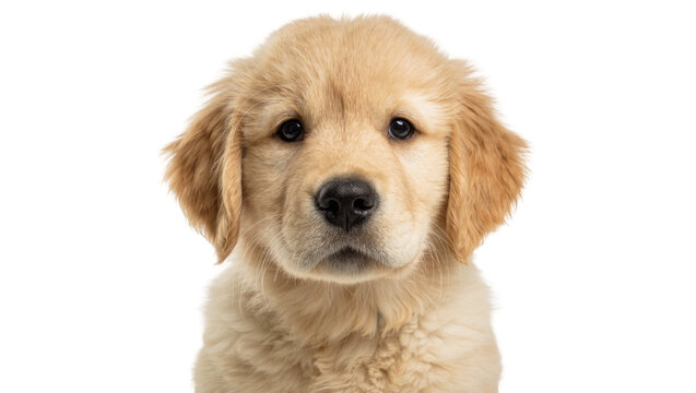 Golden Retriever puppy face with fluffy fur, isolated on transparent background