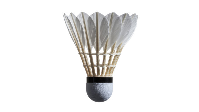 White feather shuttlecock with black band and textured base, isolated on transparent background