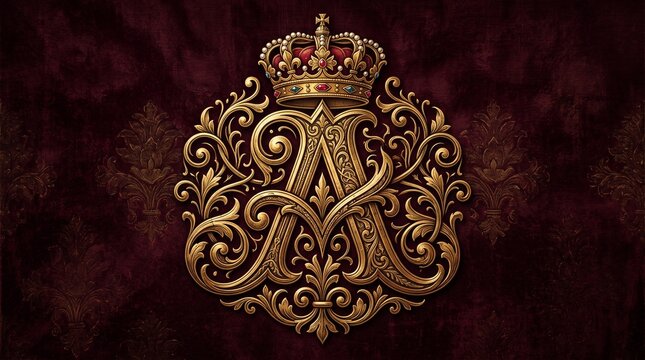 Elegant golden letter a monogram with a royal crown illustration