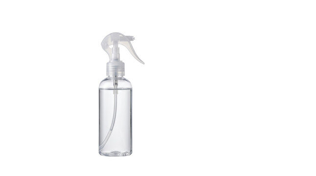Plastic spray bottle with trigger pump on transparent background