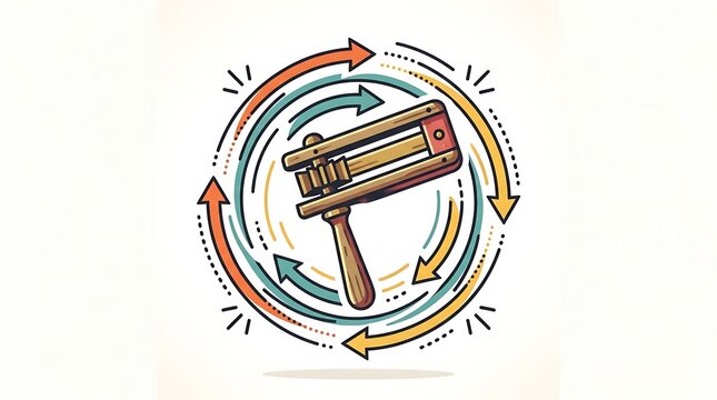 Wooden noisemaker surrounded by colorful arrows depicting cycle concept