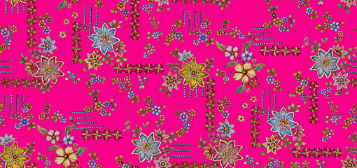 seamless floral pattern Art Beautiful seamless floral pattern featuring hand-painted flowers, ornamental paisley motifs, and decorative foliage in soft pastel and vibrant hues. The design combines pi  © Venkatsai