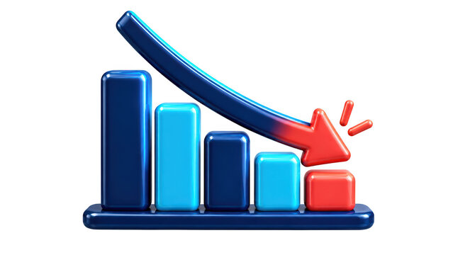 3D bar chart showing financial loss with downward arrow