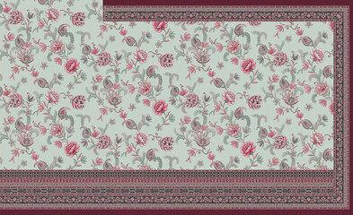 seamless floral pattern Art Beautiful seamless floral pattern featuring hand-painted flowers, ornamental paisley motifs, and decorative foliage in soft pastel and vibrant hues. The design combines pi  © Venkatsai