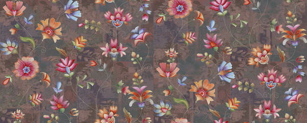 seamless floral pattern Art Beautiful seamless floral pattern featuring hand-painted flowers, ornamental paisley motifs, and decorative foliage in soft pastel and vibrant hues. The design combines pi  © Venkatsai