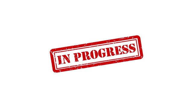 Red in progress rubber stamp impression on white background, grunge texture business concept animation