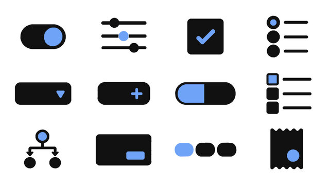 Flat UI Control Icon Set with Toggle Slider Checkbox and Menu for App