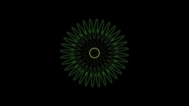 Glowing green geometric flower animation abstract motion background