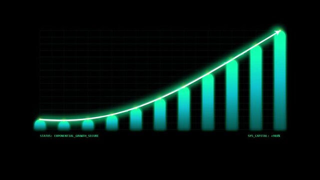 Neon digital bar chart showing exponential financial growth and success business finance graph