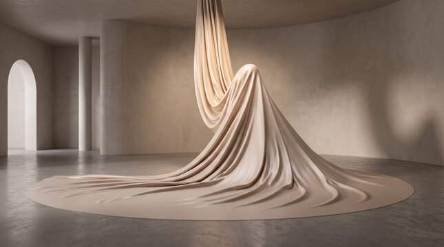 Resting satin wave closes a calm beige studio scene