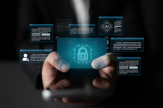 AI cybersecurity safeguards systems with encryption, access control, and AI secure data flow. Futuristic cyber security featuring AI digital shield, zero trust and AI threat detection system. Corpus