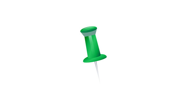 Green push pin png illustration with sharp needle isolated on white background for office stationery presentation