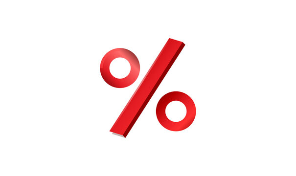 Red percentage sign png illustration with 3d effect isolated on white background for sale discount presentation