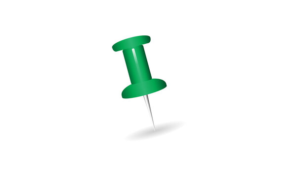 Green push pin png illustration with sharp needle isolated on white background for office stationery presentation