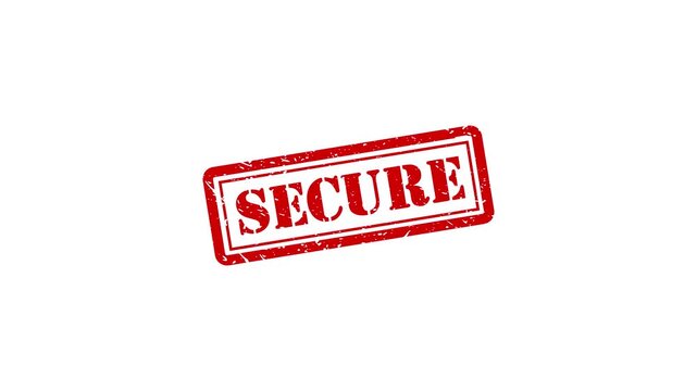 Red secure rubber stamp impression on white background, grunge texture security concept