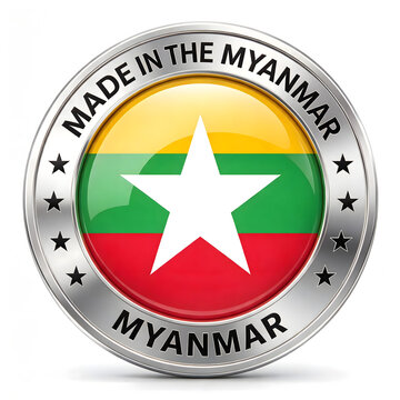 Made in Myanmar Silver Chrome Badge Flag Quality Seal Concept   