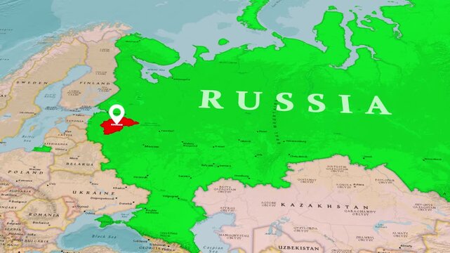 3D Satellite Map Animation Highlighting Novgorod Region with Location Pin Marker in Russia