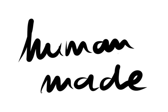 Black handwritten "human made" text label icon. Artisan product badge, handcrafted mark, DIY label, and authentic craftsmanship stamp vector illustration isolated on transparent background. PNG