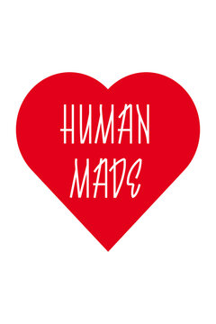 Red heart &ldquo;human made&rdquo; label PNG. Hand-lettered authenticity badge for handmade packaging, luxury product branding, maker labels, craft businesses, boutique goods, product stickers, social media
