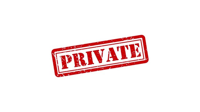 Red grunge private rubber stamp animation on white background, confidential document security concept