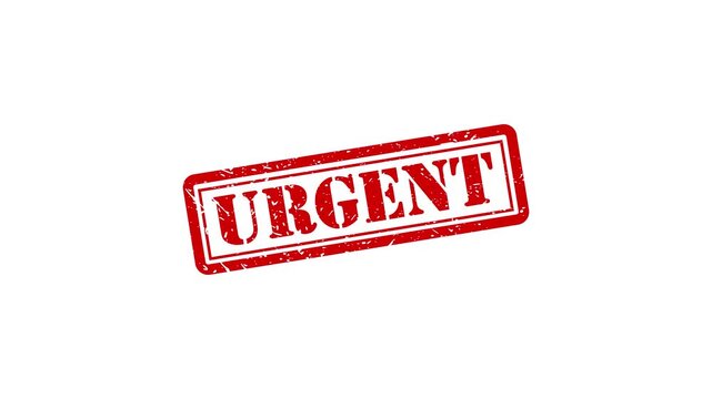 Red urgent rubber stamp animation on white background, grunge text overlay, for business and, alerts