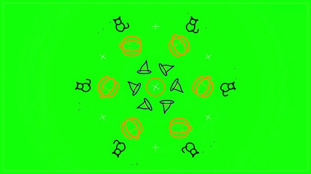 Pulsing Halloween Mandala Animation with Pumpkins and Cats