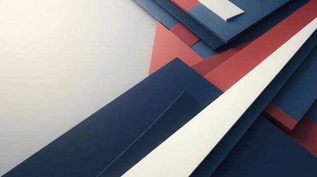 Abstract geometric composition with red white and blue layers offers patriotic modern aesthetic for corporate presentation.