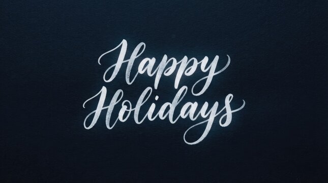 Elegant white hand written calligraphy happy holidays text on a dark blue background for seasonal greeting cards