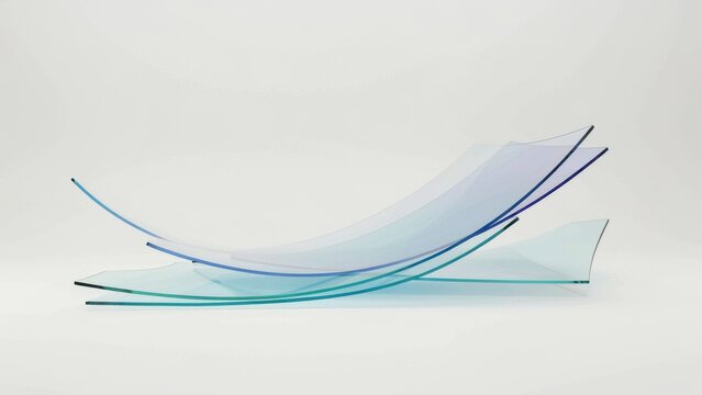 Stacked Curved Glass Sheets on White Background