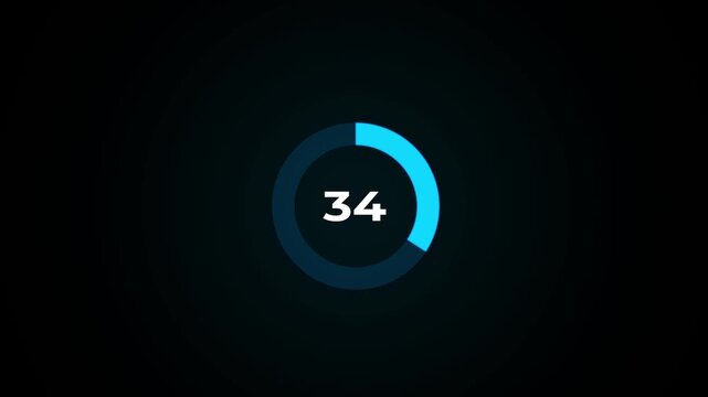 Circle countdown timer animation. 50 second countdown timer animation. 50 to 0 seconds countdown timer with analog clock icon animation on transparent background.4k footage video animation.