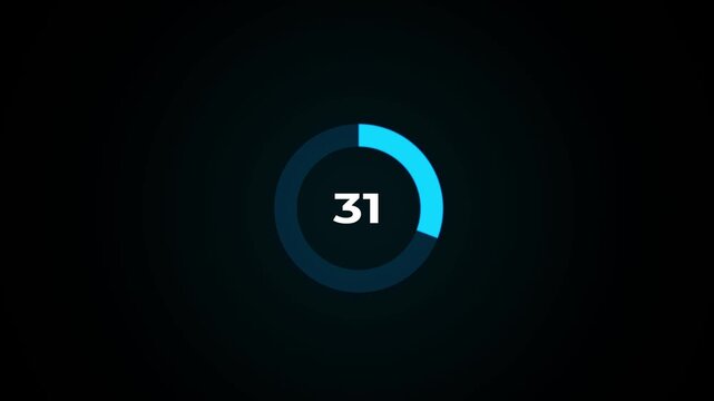 Circle countdown timer animation. 45 second countdown timer animation. 45 to 0 seconds countdown timer with analog clock icon animation on transparent background.4k footage video animation.