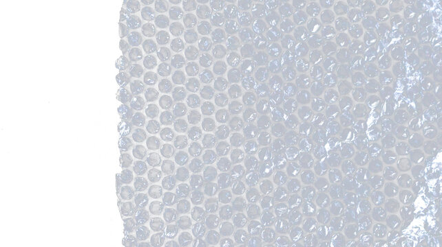 Transparent bubble wrap plastic texture with uniform air pockets for protective packaging, cushioning, shipping, and logistics background design