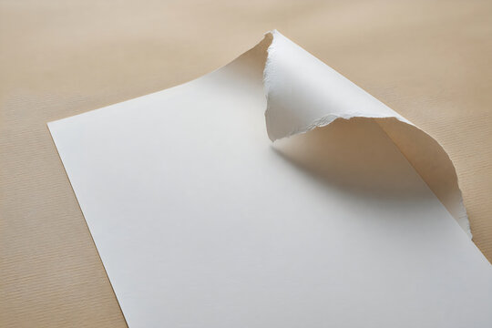 Torn white paper corner on light surface
