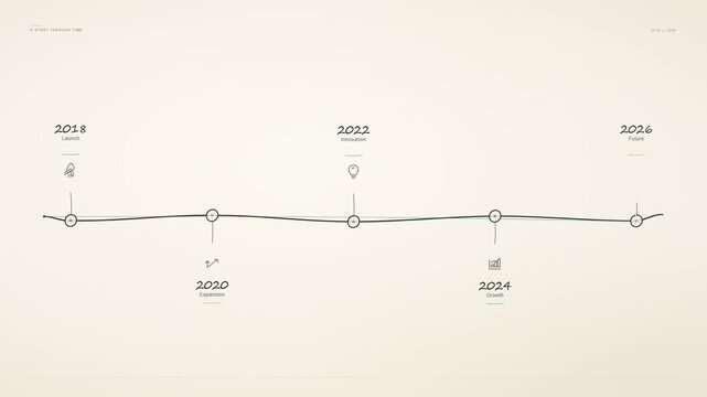 Hand-drawn timeline animation illustrating business growth, development, and key milestones over time. The creative sketch-style design highlights company progress, strategic achievements, and success