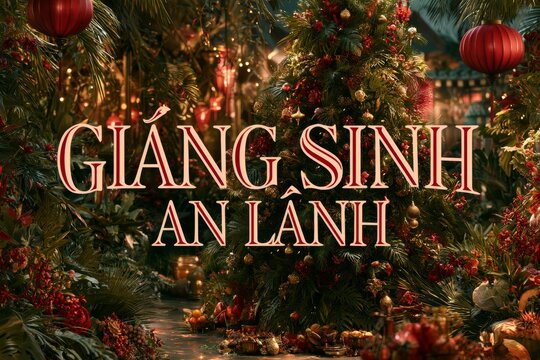 Giang Sinh An Lanh celebrates Christmas spirit with decorations and vibrant colors in a festive setting