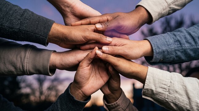 Diverse Group Hands Stacked Together Unity Teamwork Outdoor Sunset Background Photo - diverse hands stacked Background Photo, teamwork hands Background Photo, unity hands circle Background Photo