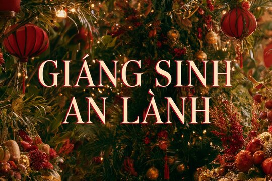 Giang Sinh An Lanh festive decorations in a vibrant setting during Christmas time