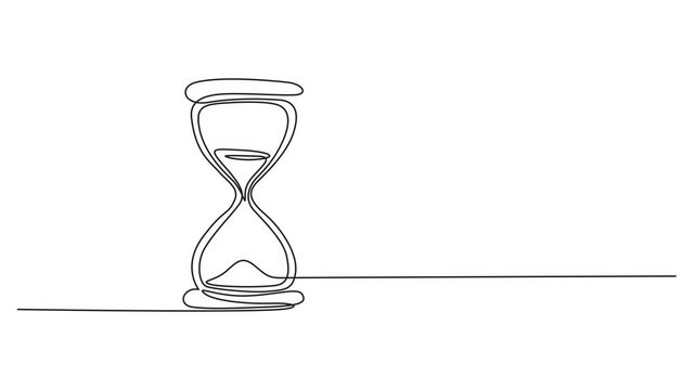 timer as time passing concept for countdown and business deadline. Full length one line animation. 4K ,Abstract antique hourglass, Self drawing animation one continuous line draw, logo, Video.