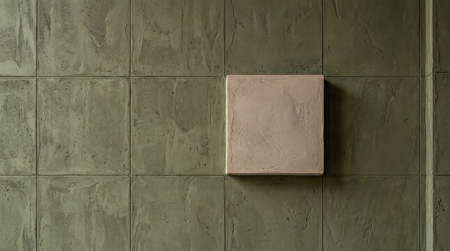 Square Stone Podium on Green Textured Concrete Wall