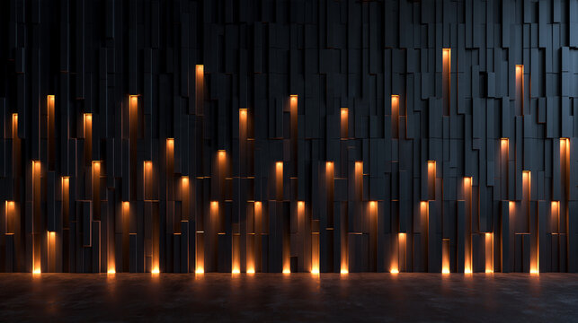 Modern Dark Slatted Wall with Integrated Warm Accent Lighting