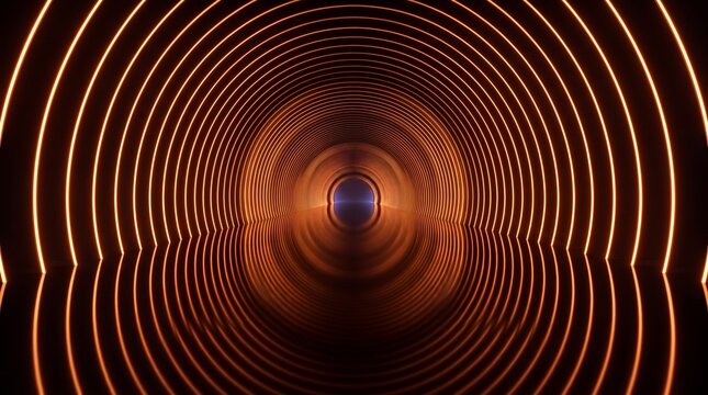 Futuristic Glowing Neon Tunnel With Circular Light Portal