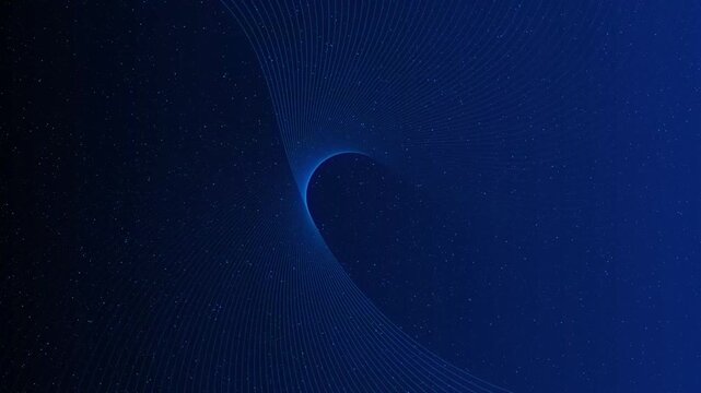 Light tunnel animation draws perspective through cosmic space stars. Warp speed travel acceleration drives light tunnel. Celestial space corridors shape tunnel.
