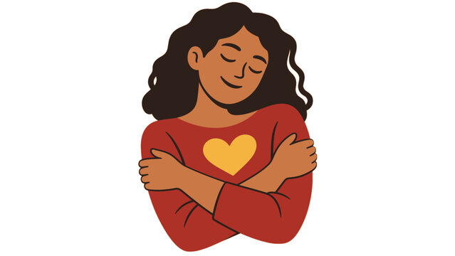 Woman hugging herself in a gesture of self love