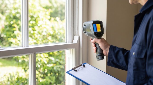 Thermal camera aimed at white window frame